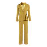 Elegant Mustard Yellow With Belt Irregular Jacket + Straight Pants Suit - FashionByTeresa